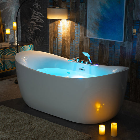 WOODBRIDGE BJ400+F0041CH 72" x 35-3/8" Whirlpool Water Jetted + Air Bubble Freestanding Heated Soaking Combination Bathtub